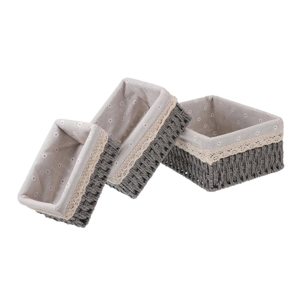 Zerodeko 3pcs Rattan Woven Storage Baskets Decorative Indoor Organizers for Makeup Toys Books and Sundries Stylish Grey Bins for Home Use Versatile and Multi-purpose