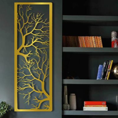 ICEWQOQU Tree of Life Metal Wall Decor, Metal Branches Wall Decor, Branch Vertical Wall Art, Tree of Life Wall Hanging, Wall Art for Living Room, Bathroom, Bedroom (47" x 16" | 118 x 40 cm, gold)
