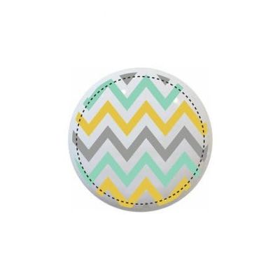 Aqua Gold Gray Circles ebd Stripe Polka Dot Zig-zagged Stripes - Farm Fresh Knobs Design Ceramic Cabinet Kitchen Bathroom Bedroom Furniture Handles or Pulls w/Glossy Finish 1.5 x 1.5 Inches (3)