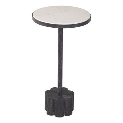 Bassett Mirror Company Sprout Accent Table in Black Metal and White Marble