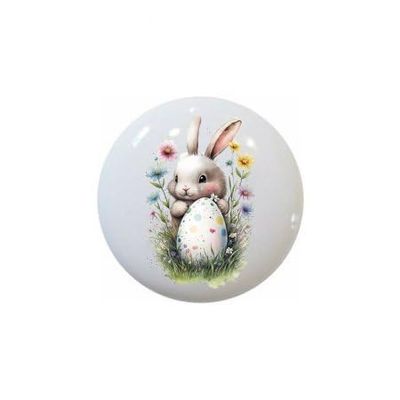 Cute Bunnies Holding Eggs by dw - Farm Fresh Knobs Design Ceramic Cabinet Kitchen Bathroom Bedroom Furniture Handles or Pulls w/Glossy Finish 1.5 x 1.5 Inches (4)