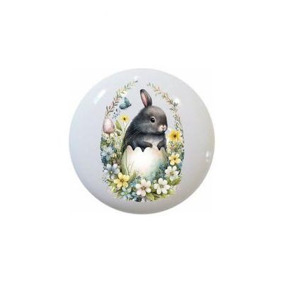 Cute Bunnies Holding Eggs by dw - Farm Fresh Knobs Design Ceramic Cabinet Kitchen Bathroom Bedroom Furniture Handles or Pulls w/Glossy Finish 1.5 x 1.5 Inches (2)