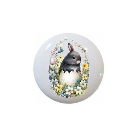 Cute Bunnies Holding Eggs by dw - Farm Fresh Knobs Design Ceramic Cabinet Kitchen Bathroom Bedroom Furniture Handles or Pulls w/Glossy Finish 1.5 x 1.5 Inches (2)