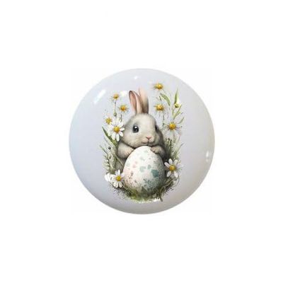 Cute Bunnies Holding Eggs by dw - Farm Fresh Knobs Design Ceramic Cabinet Kitchen Bathroom Bedroom Furniture Handles or Pulls w/Glossy Finish 1.5 x 1.5 Inches (14)