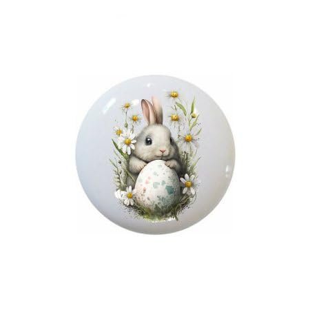 Cute Bunnies Holding Eggs by dw - Farm Fresh Knobs Design Ceramic Cabinet Kitchen Bathroom Bedroom Furniture Handles or Pulls w/Glossy Finish 1.5 x 1.5 Inches (14)