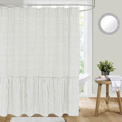 DOSLY IDES Farmhouse Ruffle Shower Curtain,Gray Striped Patchwork,Coutry and Shabby Chic Style,72x72 in