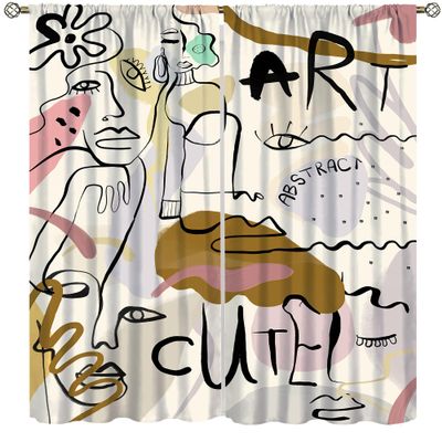 Abstract Graffiti Face Curtains, Minimalist Aesthetic Bohemian Woman Font Decoration, Suitable for Bedroom Living Room Blackout Curtains,42X63 Inch