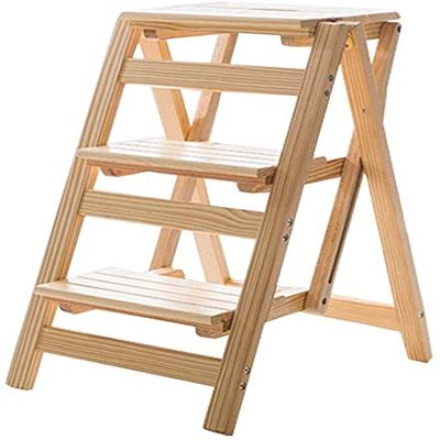 CIRCIR Folding Step Stools for Adults Folding Wooden Ladder Stool Stairs Multifunction 3 Steps Stool,Home Library Practical Small Ladder,4 Colors (Color : Wood Color)