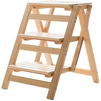 CIRCIR Folding Step Stools for Adults Folding Wooden Ladder Stool Stairs Multifunction 3 Steps Stool,Home Library Practical Small Ladder,4 Colors (Color : Wood Color)