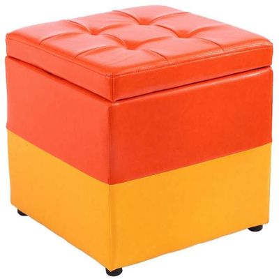 REMYS Footstool Shoe Changing Stool Sofa Stool Ottoman Storage Cube Toy Box Single Sofa Stool PU Seat Wood Frame Shoe Bench Living Room Bedroom Office (Color : Orange, Size : 30x30x35cm)