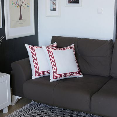 Apolena Decorative Throw Pillow Cover Set of 2 Greek Key 18" x 18" White & Red Square for Couch, Bedding
