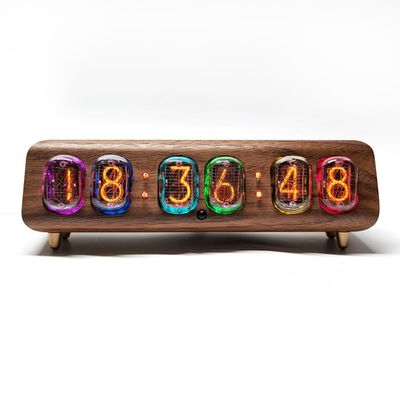 TPHRAVAL ixie Tube Clock Former Soviet Union IN12 Glow Tube Clock Multiple Control Clocks Automatic Brightness Adjustment,Solid Wood Clock,Desktop Decorative Clock Creative Gifts (6 Tube)
