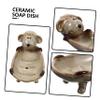 Ceramic Soap Holder Drainage Adorable Dual Soap Rack for Keys and Items Cute Animal Design for Bathroom Kitchen Storage view 3