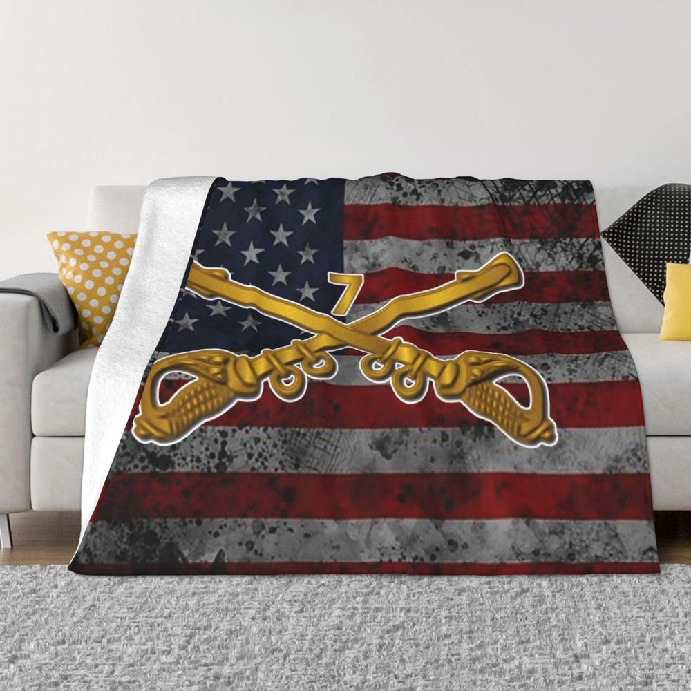 7th Cavalry Branch Wo Txt Cozy Up with Our Ultra-Soft Fleece Blanket - Perfect for Home and Travel 60"x50"