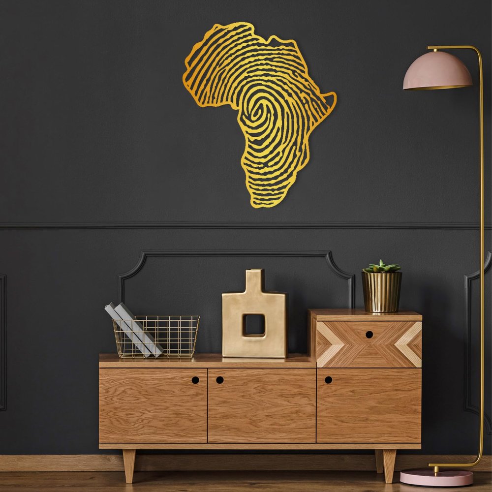 Africa Metal Wall Art, Fingerprint Metal Wall Map, African Map Wall Decor,African Wall Decor,Metal Map Wall Decor, Metal Wall Art for Living Room, Housewarming Gift, Wall Hanging (Gold, 35.4"x29.2" / 90x74 cm)