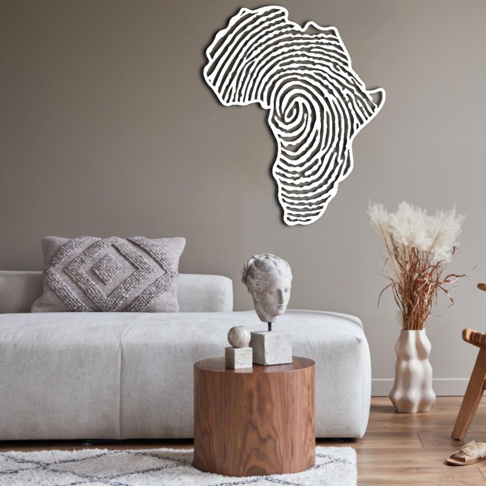Africa Metal Wall Art, Fingerprint Metal Wall Map, African Map Wall Decor,African Wall Decor,Metal Map Wall Decor, Metal Wall Art for Living Room, Housewarming Gift, Wall Hanging (White, 35.4"x29.2" / 90x74 cm)
