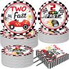 50 Guests Two Fast Birthday Plates and Napkins Party Supplies Racing Car Party Decorations Disposable Tableware Set Race Car Dinnerware Favors,200PCS view 1