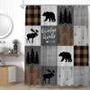 YSSFAV Rustic Cabin Shower Curtain Bear Deer Moose Camping Lodge Hunting Country Plaid Check Bathroom Decor Curtains Set with Hooks, 70" W x 70" H view 1