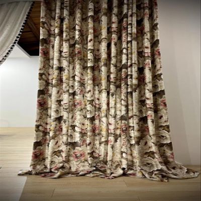 84 Inches Long Modern Farmhouse Cotton Linen Curtains for Living Room, Vintage Floral Semi Blackout Curtains for Bedroom Dining Room, 84 Length 1 Panel,Pink/Grey (Pinch Pleated Curtains, 52"W x 84"L)