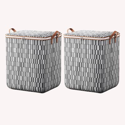 AOKLEY Storage Bag with Zipper Large Capacity Clothes Storage Bag Organizer Storage Bins with Lids with Reinforced Handle Thick Fabric for Comforters, Blankets, Bedding, 2 Pack (140L)
