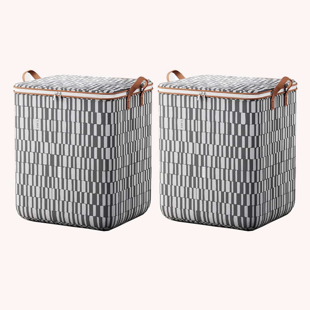 AOKLEY Storage Bag with Zipper Large Capacity Clothes Storage Bag Organizer Storage Bins with Lids with Reinforced Handle Thick Fabric for Comforters, Blankets, Bedding, 2 Pack (140L)