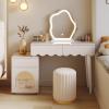 YUGXTH Vanity Desk, Dressing Table with Adjustable Led Lighting Mirror and Side Cabinet, Makeup Vanity with Stool and 1-2 Drawers(WhiteA,60cm/23.6in) view 1