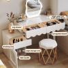YUGXTH Vanity Desk, Dressing Table with Adjustable Led Lighting Mirror and Side Cabinet, Makeup Vanity with Stool and 1-2 Drawers(WhiteA,60cm/23.6in) view 3