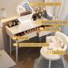 YUGXTH Vanity Desk with Illuminated Mirror, 3 Color Lighting Modes, Dressing Table with 1-2 Drawers, Makeup Vanity with Soft Padded Stool(GrayA,60cm/23.6in) view 3