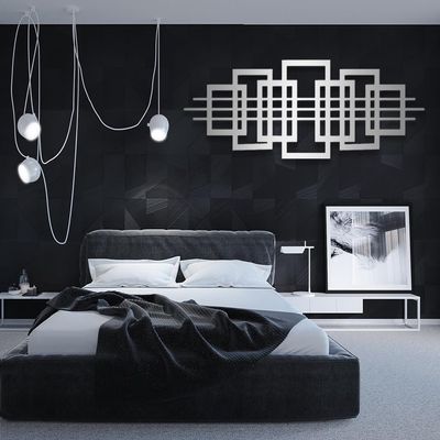 fayholy Metal Wall Art, Squares, Decor, Line Art Hangings, Minimalist Abstract Indoor Outdoor Sign, (silver, 29''W x 10''H / 75x25cm)