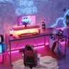 Bestier L Shaped Gaming Desk with Power Outlets,58 LED Small Corner Desk with Reversible Storage Shelves,Pink Computer Desk with Headset Hooks Desk for Living Room and Dormitory view 2