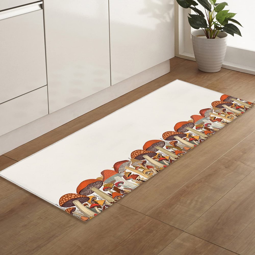 Wild Mushroom Bathroom Runner Rug Bathmat Soft Bath Shower Bathtub Kitchen Door Mat,Washable Floor Doormat Area Carpet for Bedroom Hallway,Forest Cartoon Rustic Fall Leaves Wonder-Land 16"x48"
