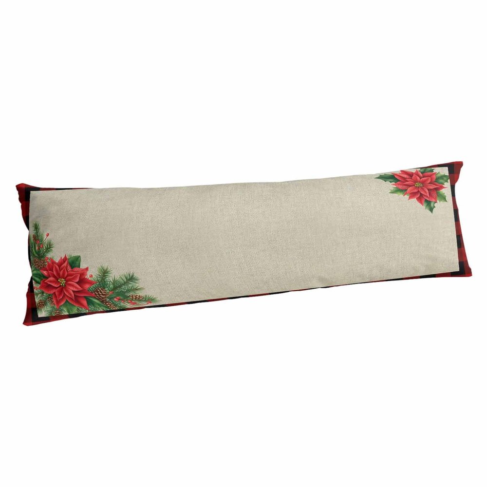 Christmas Holly Body Pillowcase,Soft Bed Throw Pillow Covers Decorative Sofa Couch Long Lumbar Bolster Pillow Sham Cushion Case Envelope Closure,Xmas Pine Poinsettia Rustic Retro Plaid Red 20"x54"