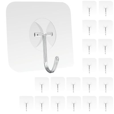 Latoxcaa Heavy Duty Adhesive Wall Hooks - Strong & Transparent, Hold up to 22lb, Waterproof & Reusable, Ideal for Kitchen, Bathroom, and Office (20 Pack)