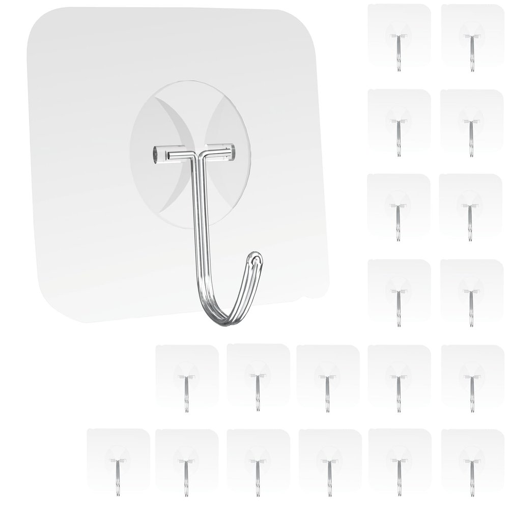 Latoxcaa Heavy Duty Adhesive Wall Hooks - Strong & Transparent, Hold up to 22lb, Waterproof & Reusable, Ideal for Kitchen, Bathroom, and Office (20 Pack)
