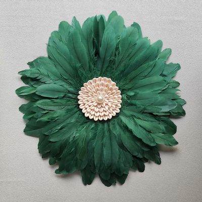 Teinopalpus Flower Wall Decor Multiple Layer Handcrafted Feather JUJU HAT Decoration Cowrie Shells for Balcony Patio Porch Bedroom Living Room Garden,Grey 18" in (Green 22" in, 55cm / 22" in)
