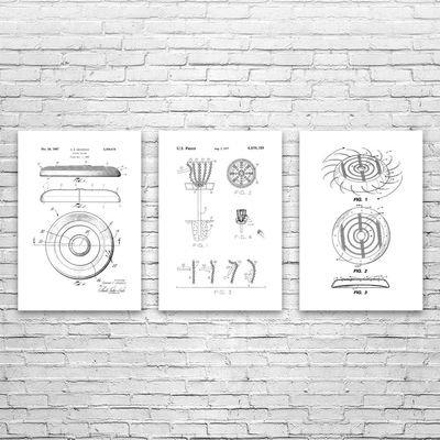 Patent Earth Disc Golf Posters Set of 3 (8x10), Disc Golf Art, Man Cave Decor, Garage Art, Disc Golf Gifts, Sports Posters, Gifts For Men Black & White