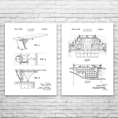 Swimming Pool Patent Prints Set of 2 (16x20), Swimming Gifts, Sports Art, Athlete Gifts, Classroom Decor, Swim Teacher Gifts Black & White