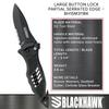 BLACKHAWK Large Button Lock Folding Knife, 3-3/4 D2 Tool Steel, Partially Serrated Blade with Seatbelt Cutter and Glass Breaker (BH15M311BK) view 2