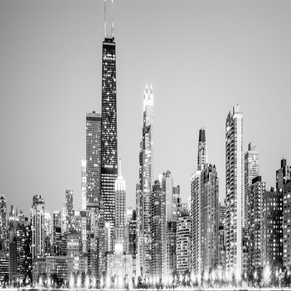 Chicago Black and White City Night Skyline Wall Art | Unframed Print 10x30