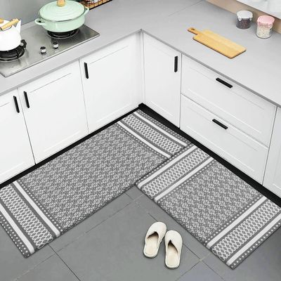 Anti-Fatigue Standing Cushioned Kitchen Bath Mats [Set of 2] - 18''x48'' | 18''x30'' | Comfort and Support for Long Hours | Non-Slip, Water-Resistant Foam (Diamond Gray)