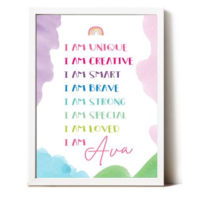Customized Gift for an 8-Year-Old | Inspiring Art Print with Personalized Touch | Positive Affirmation Wall Art Framed | Gift for kids (Large-u)