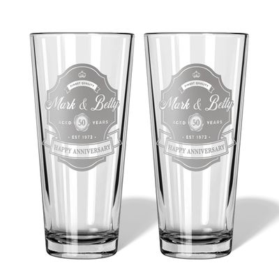 Alterd Industries Personalized Engraved Wedding Anniversary Beer Pint Glasses Gift Box Set - 50th Anniversary Wine Glasses for Couples | Vintage Anniversary Gift (Pint Glasses)