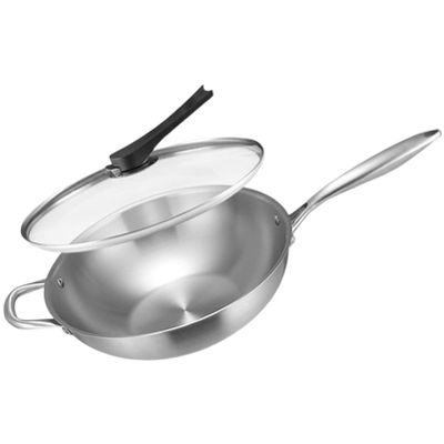 AZHANGYB Carbon Steel Wok Pan 32cm, Nonstick Woks & Stir-Fry Pans with Glass Lid, No Chemical Coated Flat Bottom Chinese Woks Pan for Induction, Electric, Gas, Halogen All Stoves