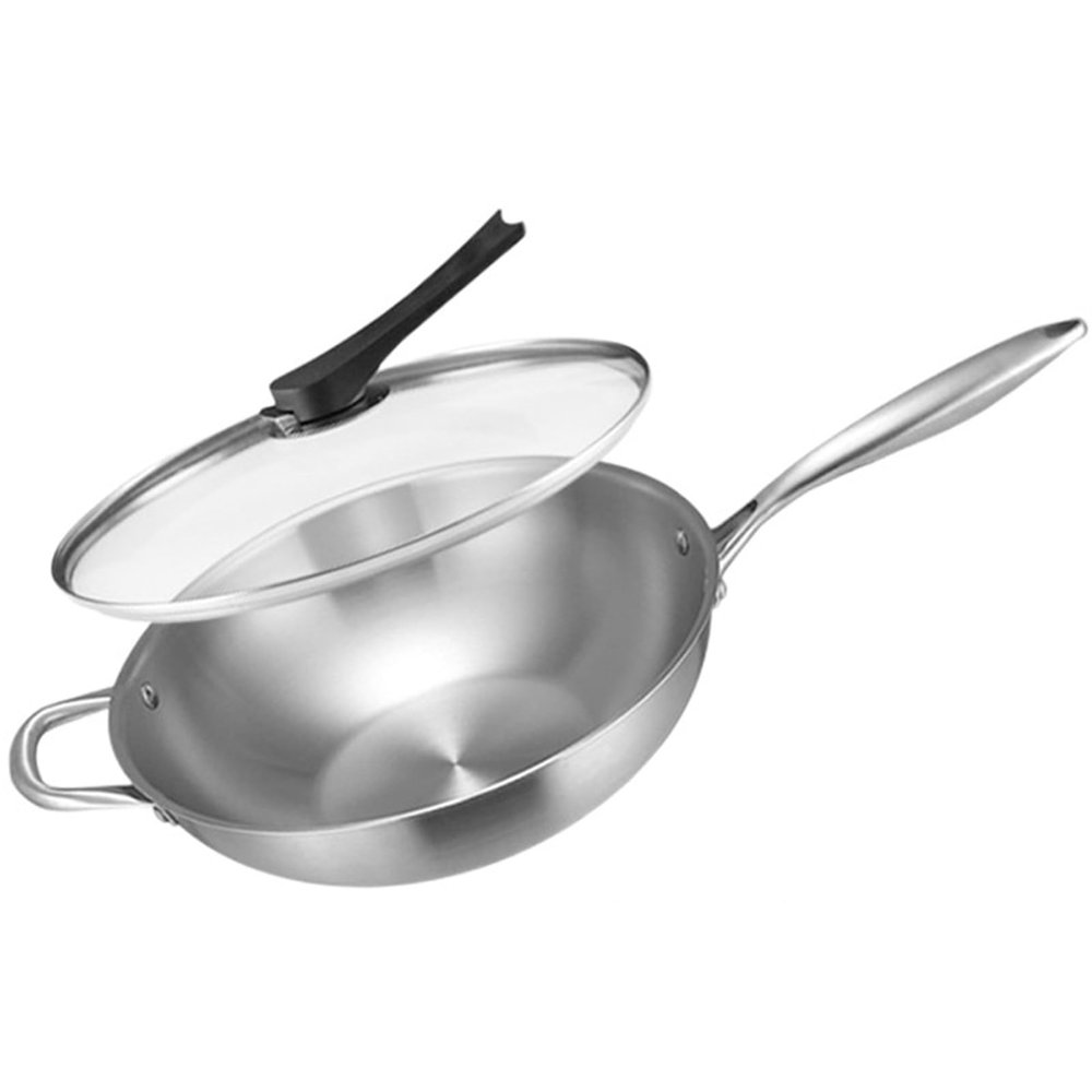 AZHANGYB Carbon Steel Wok Pan 32cm, Nonstick Woks & Stir-Fry Pans with Glass Lid, No Chemical Coated Flat Bottom Chinese Woks Pan for Induction, Electric, Gas, Halogen All Stoves
