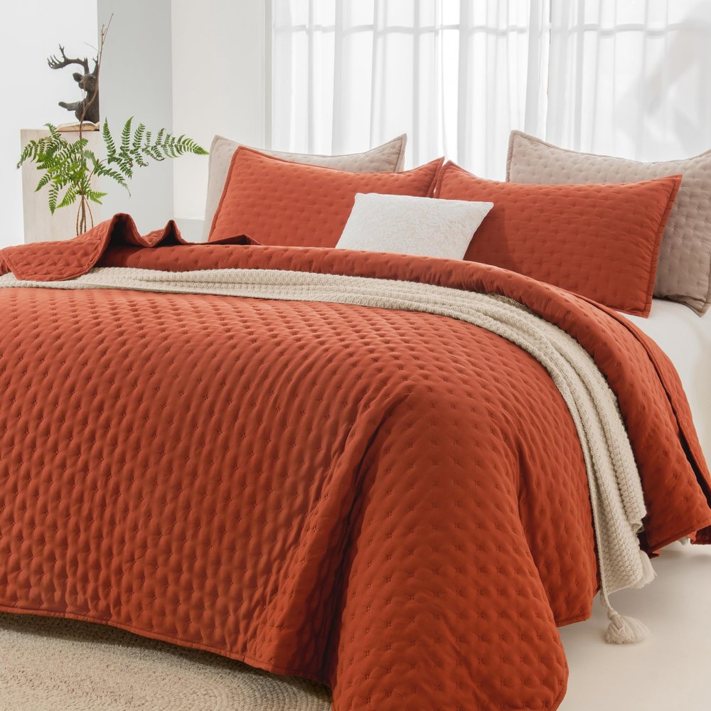Andency California King Size Quilt Bedding Set (112x104 Inch), 3 Pieces Burnt Orange Soft Lightweight Bedspread Coverlet, Terracotta Boho Summer Quilt Cal King for All Season