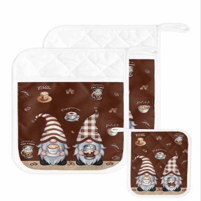 2 Pack Pot Holders, Coffee Gnomes Pot Holders for Kitchen with Pockets & Loops Heat Resistant Pot Holder Pad for Cooking Baking Microwave BBQ Farmhouse Brown Coffee Beans