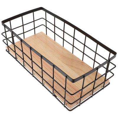 Alipis Wall Mounted Storage Basket with Wood Board Capacity Hanging Organizer for Bathroom and Kitchen Stylish Wire Shelf for Toiletries and Design