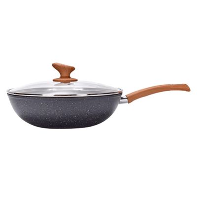 AZHANGYB Carbon Steel Wok Pan 32cm, Flat Bottom Carbon Steel Wok, Cast Iron Wok Pan, Wok Pan Nonstick, Wok with Lid Suits for All Stoves
