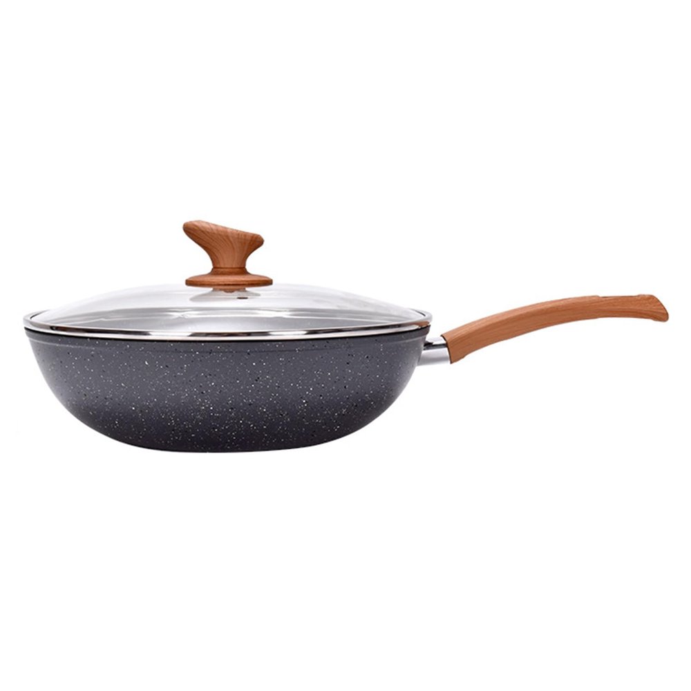 AZHANGYB Carbon Steel Wok Pan 32cm, Flat Bottom Carbon Steel Wok, Cast Iron Wok Pan, Wok Pan Nonstick, Wok with Lid Suits for All Stoves