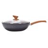 AZHANGYB Carbon Steel Wok Pan 32cm, Flat Bottom Carbon Steel Wok, Cast Iron Wok Pan, Wok Pan Nonstick, Wok with Lid Suits for All Stoves view 1